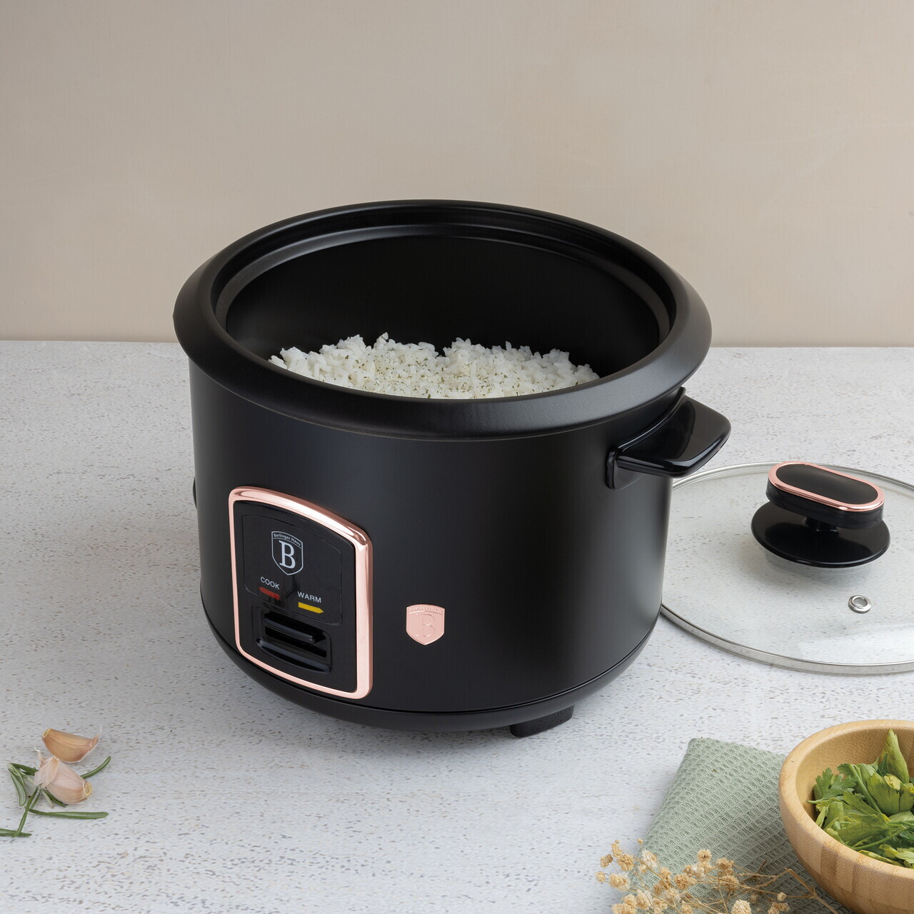 Oala electrica pentru orez Berlinger Haus, Black Rose, 700W, 1.8 L, inox/aluminiu, negru - imagine 7